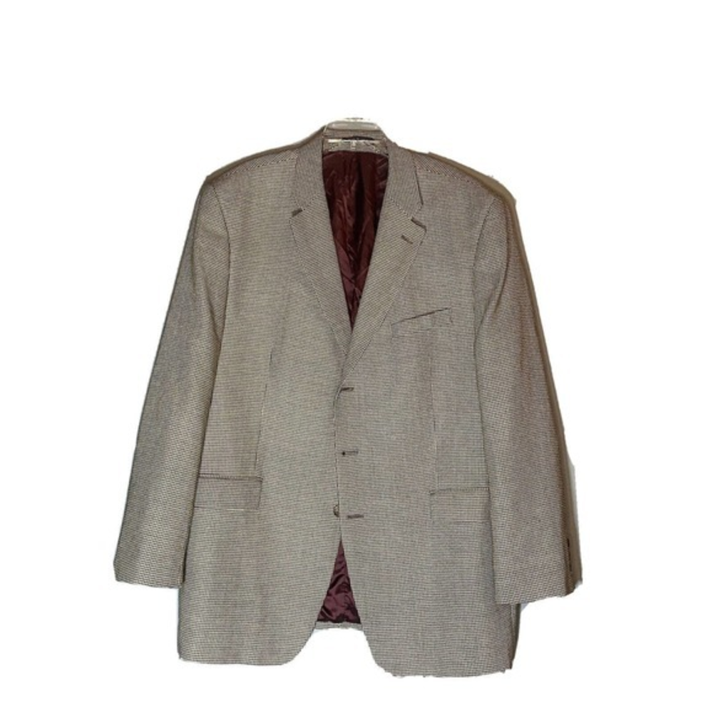RRL Ralph Lauren‎ Men 3 Button Blazer 48L Silk Tan Blue Label Houndstooth Luxury